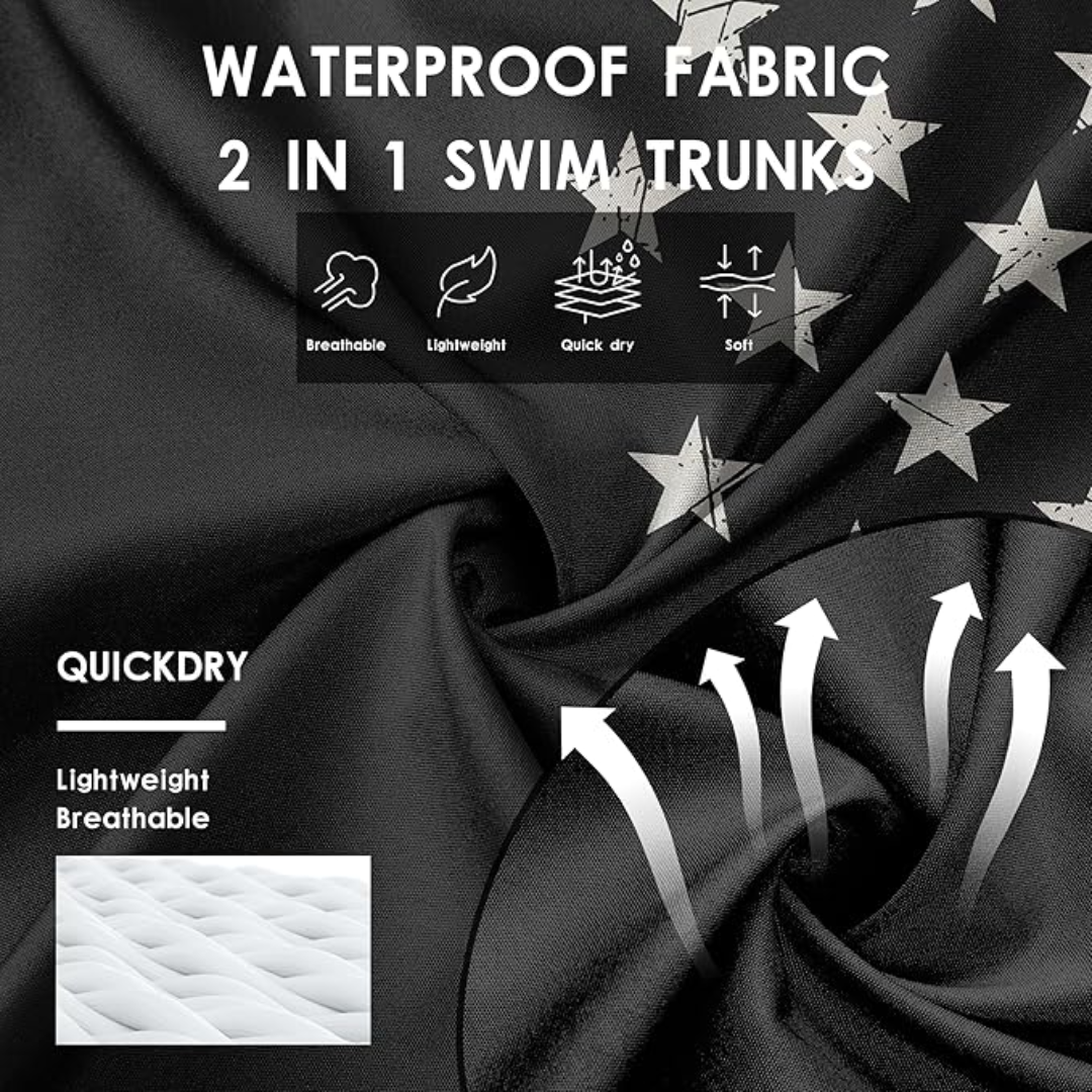 BoxHero USA Quick-Dry Swim Trunks with Built-In Liner